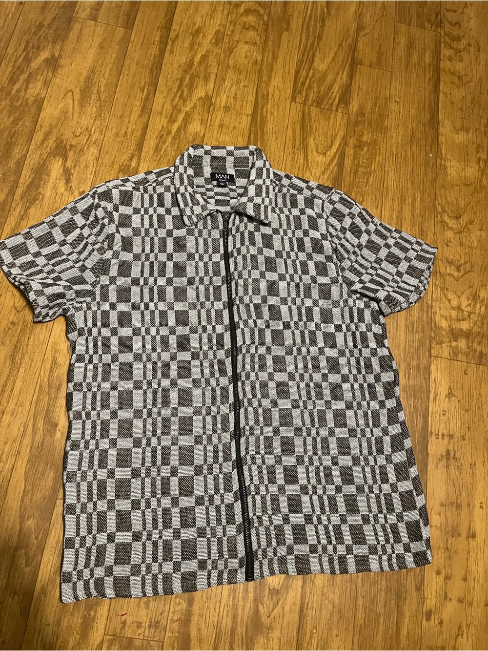 Mavi Men Black and White Checkerboard Short Sleeve Button-Down Shirt